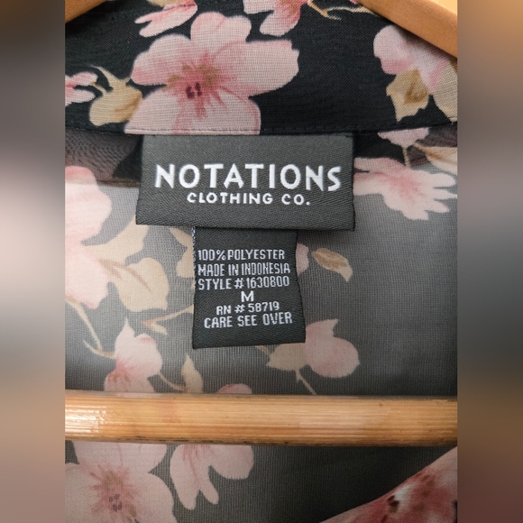 Notations Floral Sheer Black Blouse Size Medium - Picture 4 of 4